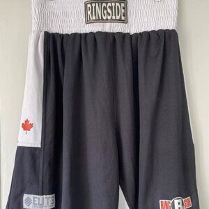Ringside Boxing Shorts Non Satin Mens Large Black White Logo